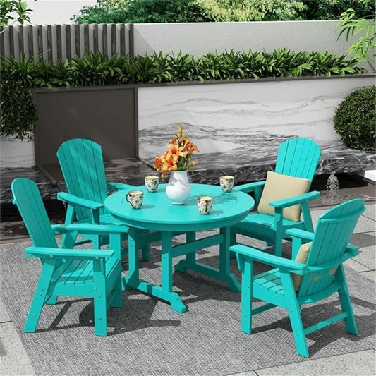 Costaelm Outdoor Adirondack Chair, HDPE Patio Balcony Pool Chair, Modern Front Porch Fire Pit Backyard Chair, Garden Resin Lounge Chair for Outside, Turquoise