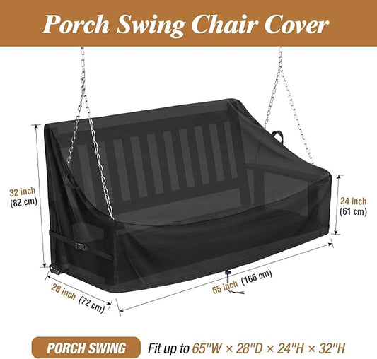 Kasla Porch Swing Seat Cover, Waterproof Swing Covers for Outdoor Patio Swings & Garden Hammock Glider & Hanging Swing Bench (65x28x24/32in)