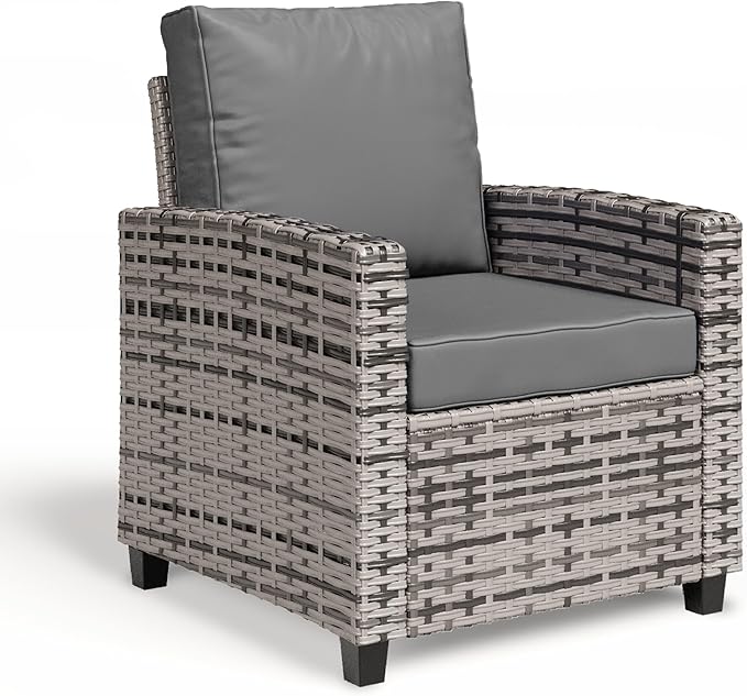 2 Pieces Patio Furniture Set, Outdoor Wicker Chairs Set of 2, All Weather High Back Rattan Chairs, Seating Club Chair Porch Chairs Set with Cushions for Balcony Porch Deck, Grey2