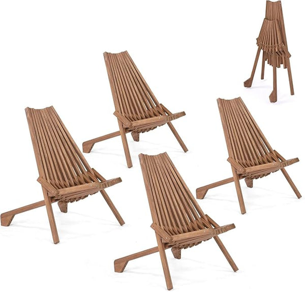 Bamboo Folding Adirondack Chairs Set of 1/2/4 Wood Folding Outdoor Chairs Weather-Resistant Patio Lounge Chairs (4)