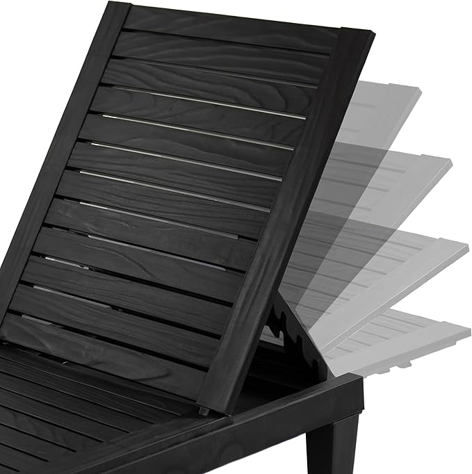 Sunnydaze 5-Position Outdoor Adjustable Chaise Lounge Chair - UV- and Weather-Resistant Polypropylene Resin - Wood-Look Design - Black - Set of 2