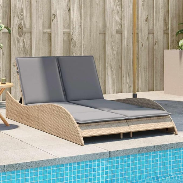 Outdoor Sun Lounger with Cushions for 2 Persons, Adjustable Backrest Patio Chaise Lounge - Photo 1