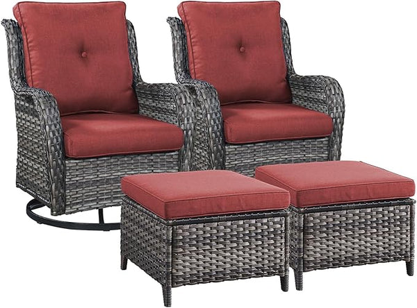 Rilyson Wicker Patio Furniture Set - 4 Piece Rattan Outdoor Sectional Conversation Sets with 2 Swivel Rocking Chairs - Photo 1