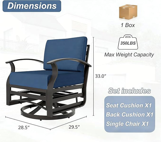 Kurapika 1 Piece Patio Furniture Chair, Outdoor Aluminum Swivel Glider Rocker, Patio Bistro Set Rocking Chair for Porch, Garden, Patio, Navy Blue