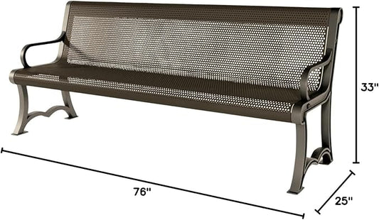 COATEDOUTDOORFURNITURE Coated Outdoor Furniture Heavy-Duty Outdoor Bench Thermoplastic Coated, Punched Steel, Commercial-Grade Garden Bench, Made in America (Portable with Back, 6 Ft, Textured Brown)