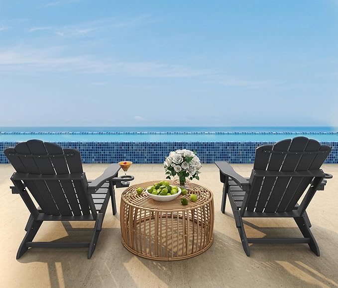 FOOWIN Adirondack Chair, Folding HDPE Patio Chair with Cup Holder, 400LBS Heavy Duty Plastic Outdoor Chair for Fire Pit, Porch, Balcony, Deck, Weather Resistant, Grey