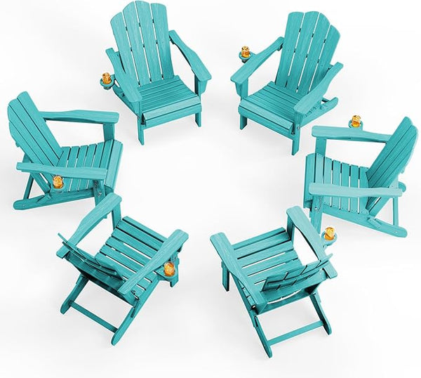 KINGYES Folding Adirondack Chair Set of 6, HDPE All-Weather Patio Chairs with Cup Holder - Photo 1