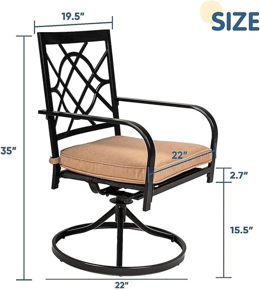 SUNCROWN Outdoor Dining Swivel Chairs Set of 2, Metal Frame Patio Chair Rocker with Brown Cushion for Garden, Bistro, Backyard, Balcony