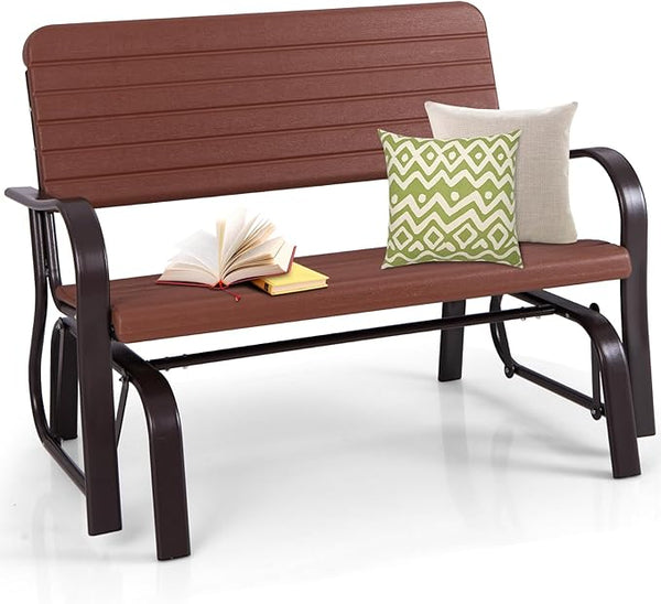 Tangkula Outdoor Glider Bench, Porch Glider Loveseat Swing Bench with w/Steel Frame, 2-Seat Rocking Chair for Porch - Photo 1