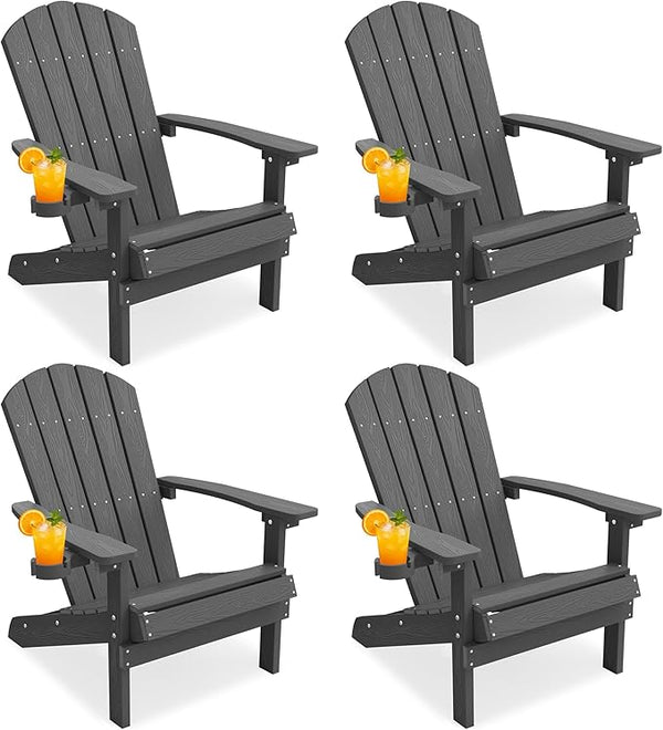 YEFU Adirondack Chairs Set of 4: Outdoor Chair HIPS Plastic Adirondack Chairs - Patio Chairs with Wood Texture - Lawn - Photo 1