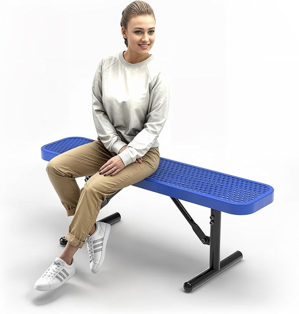 Heavy-Duty Outdoor Metal Bench, Thermoplastic-Coated, Portable, Weatherproof, Commercial-Grade for Parks, Gardens, Patios, Stores & More (4 Ft - Portable, Blue)