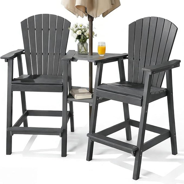 PASAMIC Tall Adirondack Chair Set of 2, All-Weather HDPE Outdoor Chairs with Removable Double Trays - Photo 1