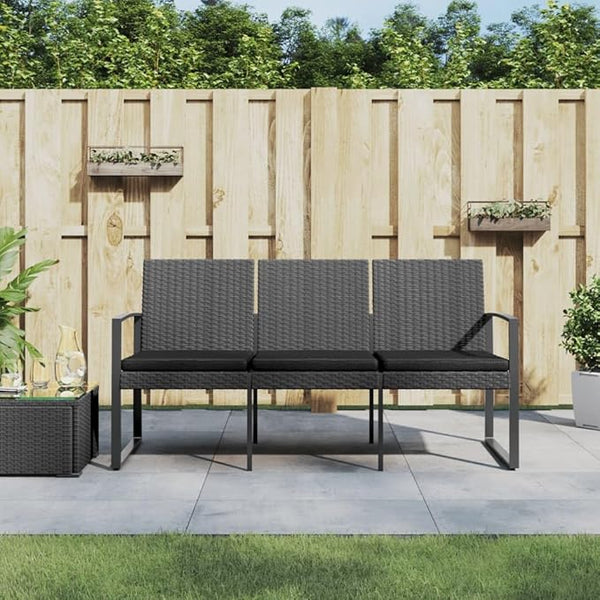 3-Seater Patio Bench with Cushions Dark Gray PP Rattan Outdoor Bench Porch Bench Garden Bench Deck Bench for patios - Photo 1