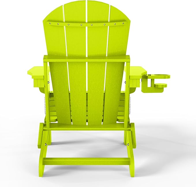 WestinTrends Malibu Folding Adjustable Adirondack Chair with Retractable Ottoman and Cup Holder, Lime