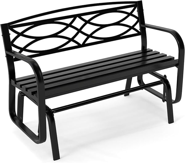 Tangkula 2-Person Outdoor Glider Bench, Patio Rocking Loveseat Chair with Metal Frame, Armrests - Photo 1