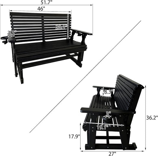 HDPE Patio Glider, Poly Lumber Weather-Resistant Outdoor Glider Bench, for Patio, Porch, Yard (Carbon Black, 2-Seater)