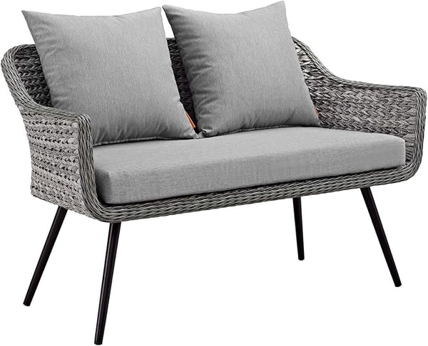Modway Endeavor Wicker Rattan Aluminum Outdoor Patio Loveseat with Cushions in Gray Gray - Photo 1