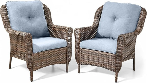Patio Wicker Chairs Outdoor Furniture Chair - Set of 2 Outside All Weather Lawn Dining Brown Rattan Armchair with High - Photo 1