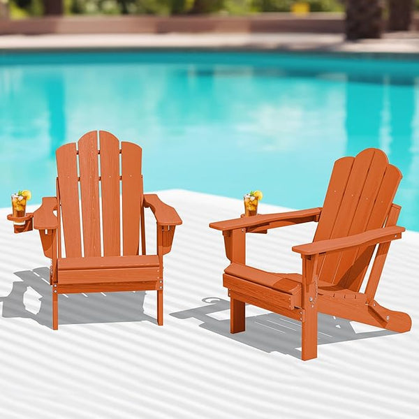 KINGYES Folding Adjustable Adirondack Chairs Set of 2, HDPE All Weather Use Reclining Adirondack Chair