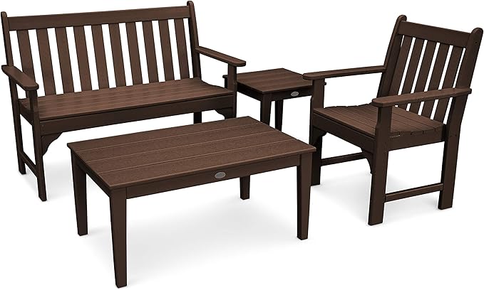 Polywood Vineyard 4-Piece Bench Seating Set (Mahogany)