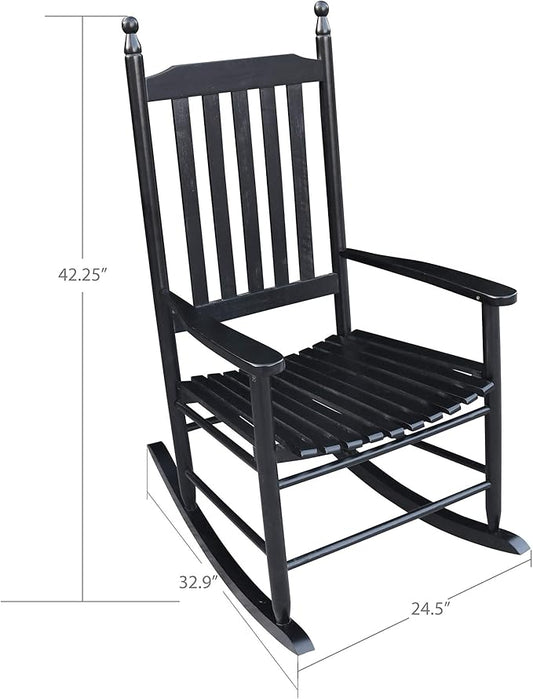 Wood Rocking Chair with High Back and Armrest for Indoor Outdoor Use, Wooden Frame Patio Porch Rocking Chair with Rocker, Front Porch Chairs for Deck Garden Lawn Balcony Backyard, Black
