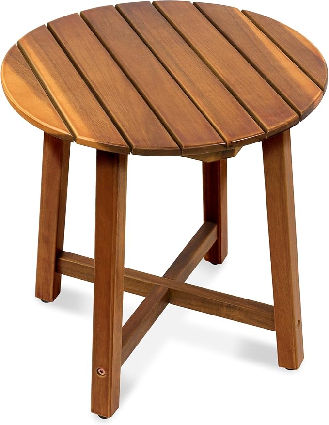 ENKEZI Acacia Adirondack Indoor Outdoor Side Table, Sturdy Patio End Table Weather Resistant, Strong Stability Outdoor Table for Bancony, Patio, Pool, Porch, Living Room (Small Round 16 in)