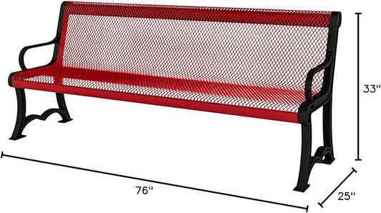COATEDOUTDOORFURNITURE Coated Outdoor Furniture Heavy-Duty Outdoor Bench Thermoplastic Coated, Expanded Metal, Commercial-Grade Garden Bench, Made in America (Portable with Back, 4 Ft, Textured Red)