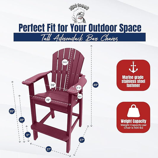 Phat Tommy Tall Adirondack Chair - HDPE Outdoor Furniture - Poly Adirondack Bar Stool - Heavy, Stress Free Furniture for Balcony, Deck, Patio, Front Porch, Dark Red