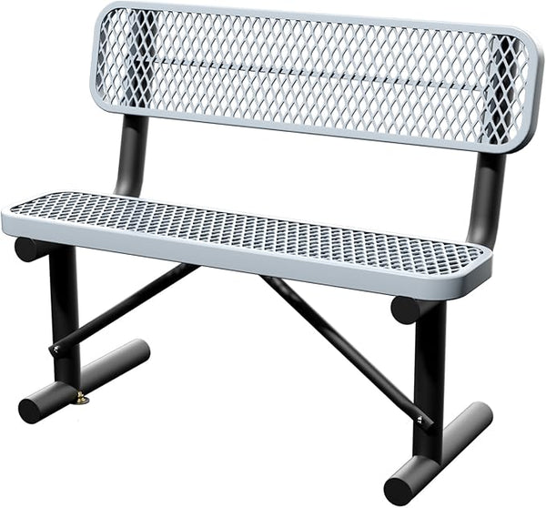 4 Feet Steel Park Bench for Outside, Outdoor Bench with Backrest & Portable Frame, Commercial Benches for Shopping Malls, Stores, Parks, Patios, Decks, Grey