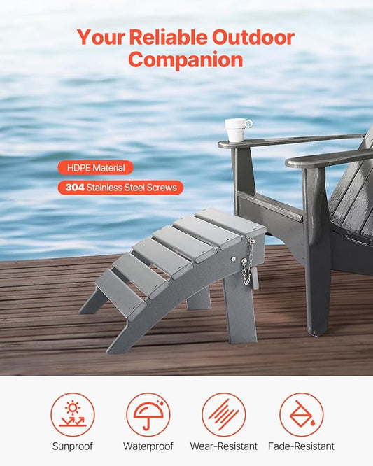 VEVOR Adirondack Ottoman, 16.9L x 18.9W x 13H Inch HDPE Plastic Folding Adirondack Ottoman, Weather-Resistant Foot Rest for Adirondack Chair, Widely Used for Outside Porch Pool Lawn Backyard, Gray