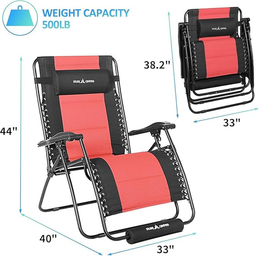 Amopatio XXL Oversized Zero Gravity Chair, 33" Width Padded Lounge Chairs for Outside, Folding Reclining Anti Gravity Chair for Patio Pool Porch Deck Beach, Red