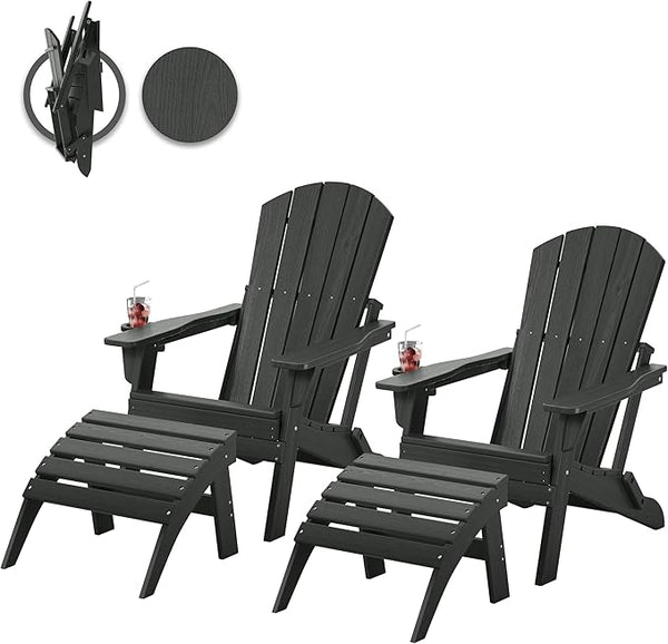 Adirondack Chair with Ottomans Set of 3, HDPE All-Weather Outdoor Footrest - Photo 1