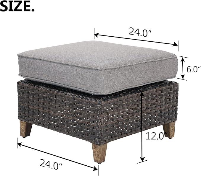 Grand patio Outdoor Furniture, Patio Wicker Sectional Sofa Modular Furniture Set Single Sofa with Thick Cushions for Deck Porch Poolside Garden (Ottoman)