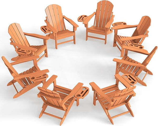 Adirondack Chair Set of 8, HDPE Folding Adirondack Chair with Multifunctional Cup Holder - Photo 1