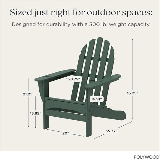 POLYWOOD AD4030GR Classic Outdoor Adirondack Chair, Green