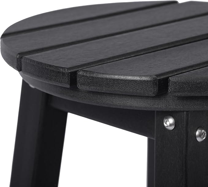 Costaelm 24" Height Outdoor Bar Stools, All-Weather Bar Stools, Adirondack Poly Patio Round Bar Stool for Patio, Deck, Kitchen Counter and Garden, Black