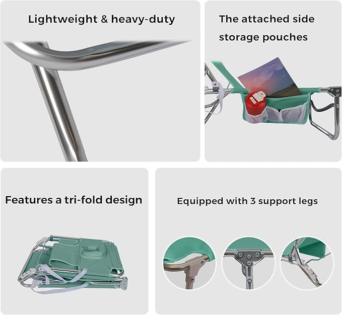 SUNNYFEEL Beach Lounge Chair, Aluminum Tanning Chair with Face Hole, Foldable Lounge Chair Outdoor, Sun Tanning Chair with Backpack Straps for Outdoor/Picnic/Lawn