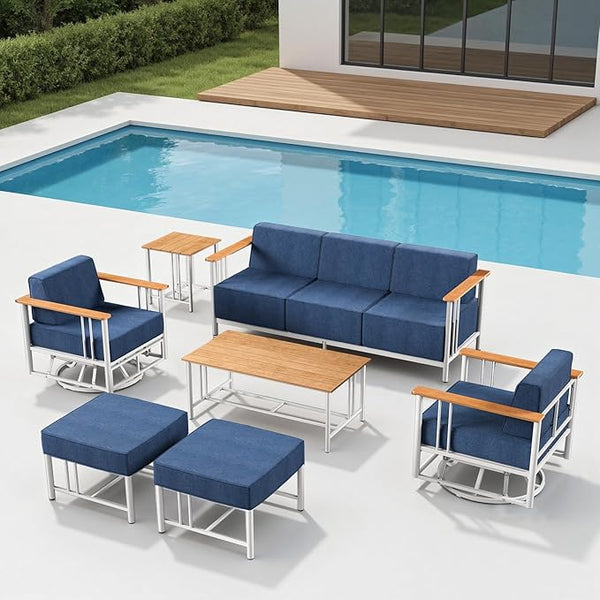 Patio Furniture Set of 7,with 6-inch Thick Cushion Outdoor Furniture Set,Patio Chair Set with Sofa,Wood Grain - Photo 1