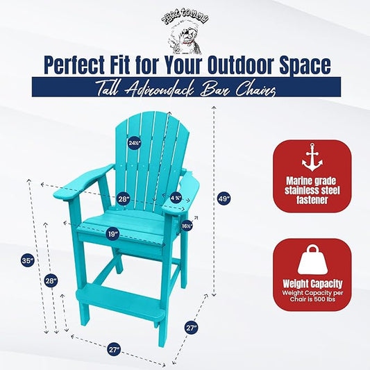 Phat Tommy Tall Adirondack Chair - HDPE Outdoor Furniture - Poly Adirondack Bar Stool - Heavy, Stress Free Furniture for Balcony, Deck, Patio, Front Porch, Teal