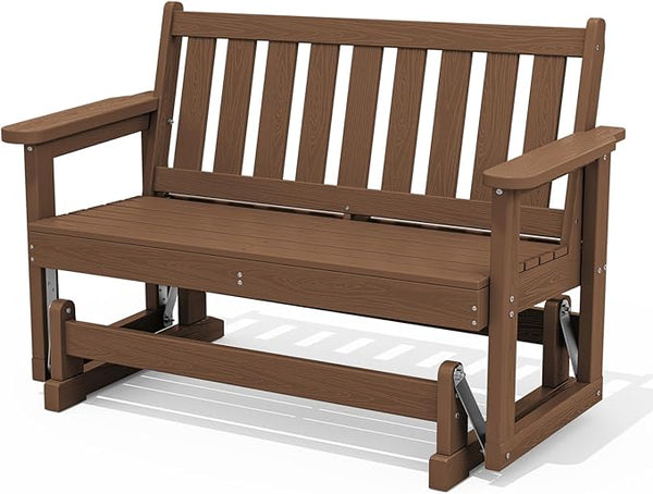 SERWALL 2 Person Patio Glider Rocking Chair, HDPE Material Weather-Resistant Swinging Bench for Outdoor Porch Garden - Photo 1