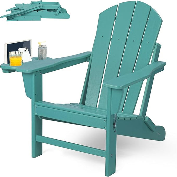 FOOWIN Folding Adirondack Chair, HDPE Adirondack Chairs with Cup Holder - Photo 1