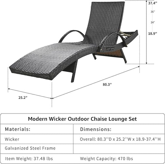 80.3" Chaise Lounge Outdoor Set of 6, Wicker Pool Lounge Chairs Outdoor with Pull-Out Side Table, Adjustable Reclining Patio Chairs, Tanning Chair, Sillas de Patio for Backyard/Balcony/Deck (Brown)