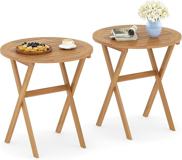 Tangkula 26-Inch Acacia Wood Outdoor Dining Table Set of 2 - Photo 1