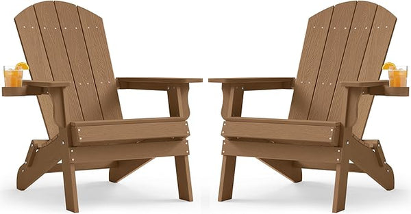 YEFU Adirondack Chair Set of 2, Folding Oversized Plastic Adirondack Chair with Cup Holder - Photo 1
