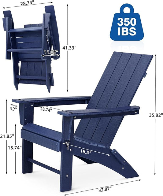 Folding Adirondack Chair Weather Resistant Foldable Fire Pit Chairs HDPE Outdoor Adirondack Chair for Patio Front Porch Pool Garden Deck Fire Pit Outside, Navy Blue