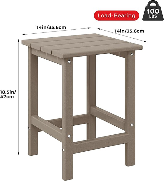 Costaelm Square Outdoor Side Tables, Adirondack Patio Tables for Outside, HDPE Patio End Table Weather Resistant, Balcony Table for Pool, Seaside, Backyard, Porch, Indoor Companion, Weathered Wood