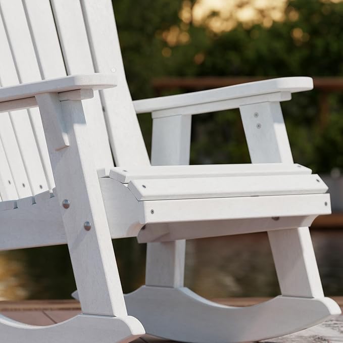 Wildridge Heritage Adirondack Rocking Chair, White - Outdoor Weather Resistant HDPE Rocking Chair for Patio, Deck, Fire Pit