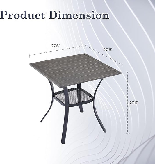 Outdoor Dining Table with Storage Shelf, 27.5" All-Weather Square Patio Dining Table for 2, Metal Patio Table for Garden Lawn Porch Deck Yard, Grey