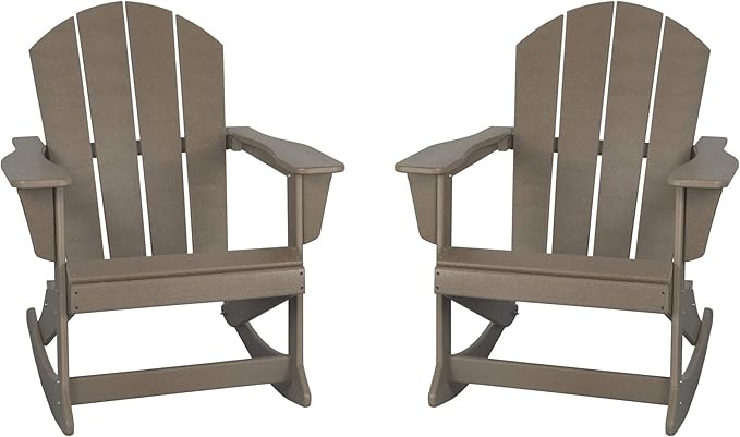 WestinTrends Malibu 2 Piece Set Outdoor/Patio Poly Adirondack Rocking Chairs (2 Seater), Weathered Wood