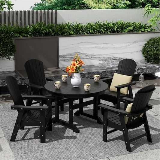 Costaelm Outdoor Adirondack Chair, HDPE Patio Balcony Pool Chair, Modern Front Porch Fire Pit Backyard Chair, Garden Resin Lounge Chair for Outside, Black